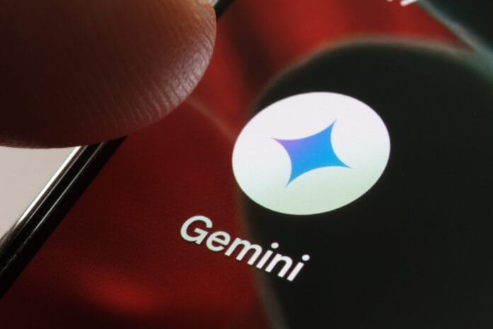 Close-up of the Gemini app icon on a smartphone screen, symbolizing Google’s AI advancements.